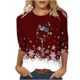 thumbnail image 1 of Camisetas de Navidad para Mujeres, 3/4 Manga Cuello Redondo Blusa con Estampado de Vacaciones, Top de Moda Casual, 1 of 5