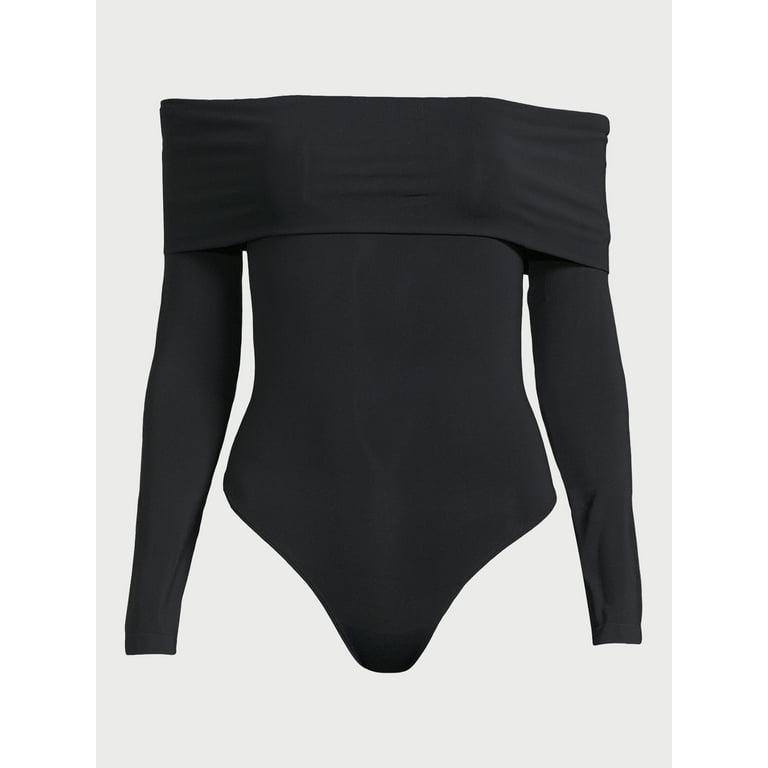 Black off the shoulder bodysuit long sleeve sale