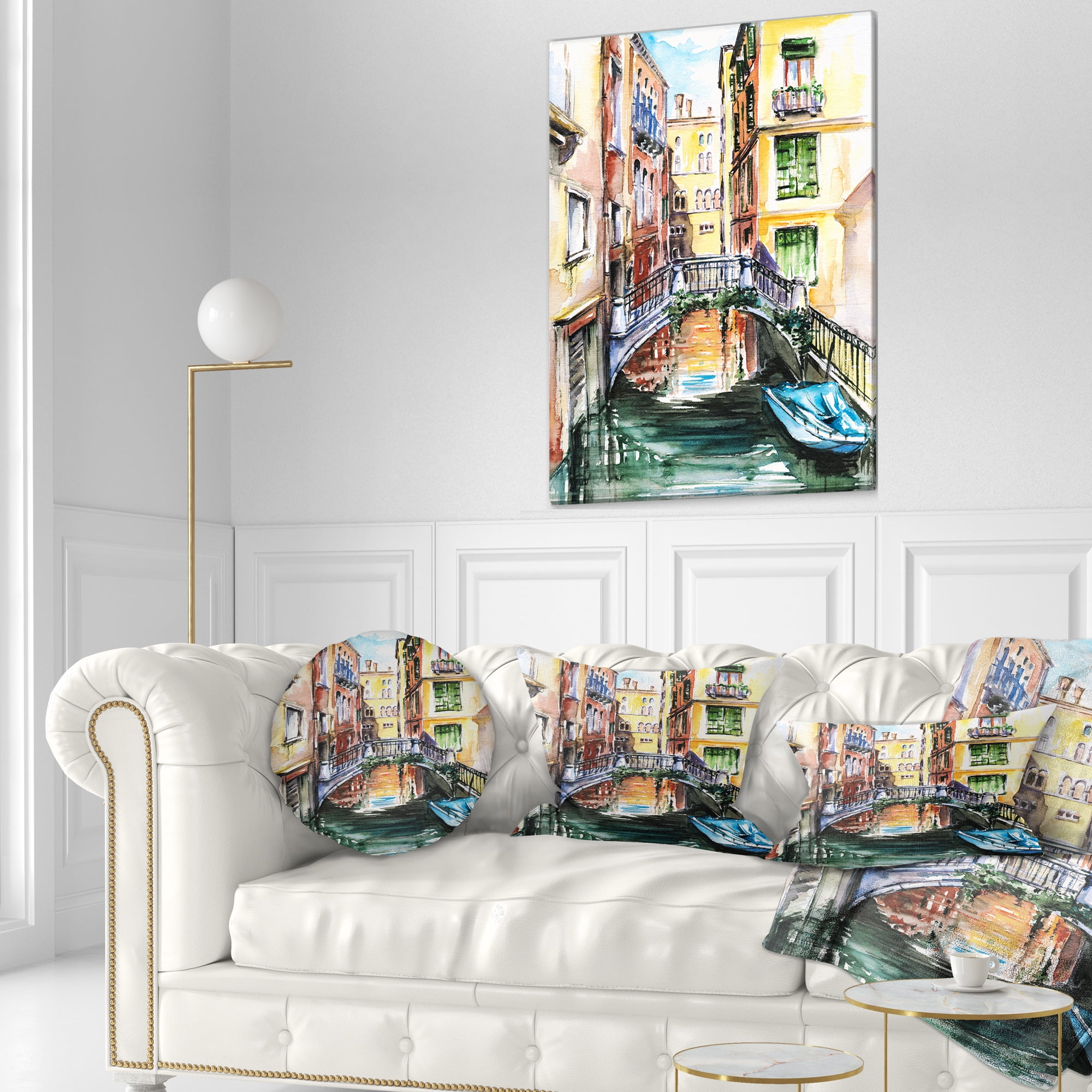 Designart Venice Canal Meeting Bridge - Cityscape Throw Pillow - 12x20