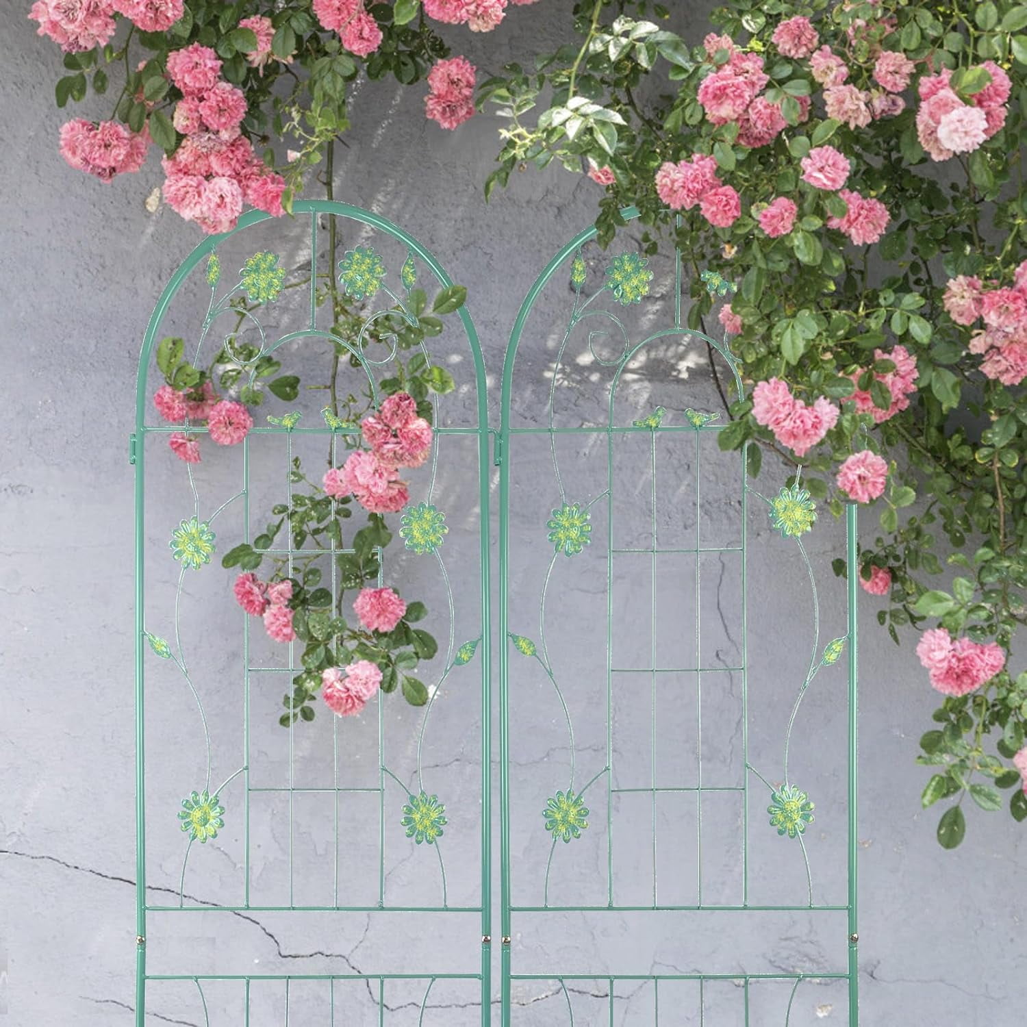 4 Pack Large Garden Trellis 86.7" H x 19.7" W Heavy Duty Rustproof Green Iron Plant Trellis for Potted Plant Support Metal Climbing Rose Trellis Vine Vegetable Cucumber