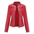 thumbnail image 2 of UTTOASFAY Coat Women'S Slim-Fit Leather Stand-Up Collar Zipper Motorcycle Suit Thin Coat Jacket Red S, 2 of 7
