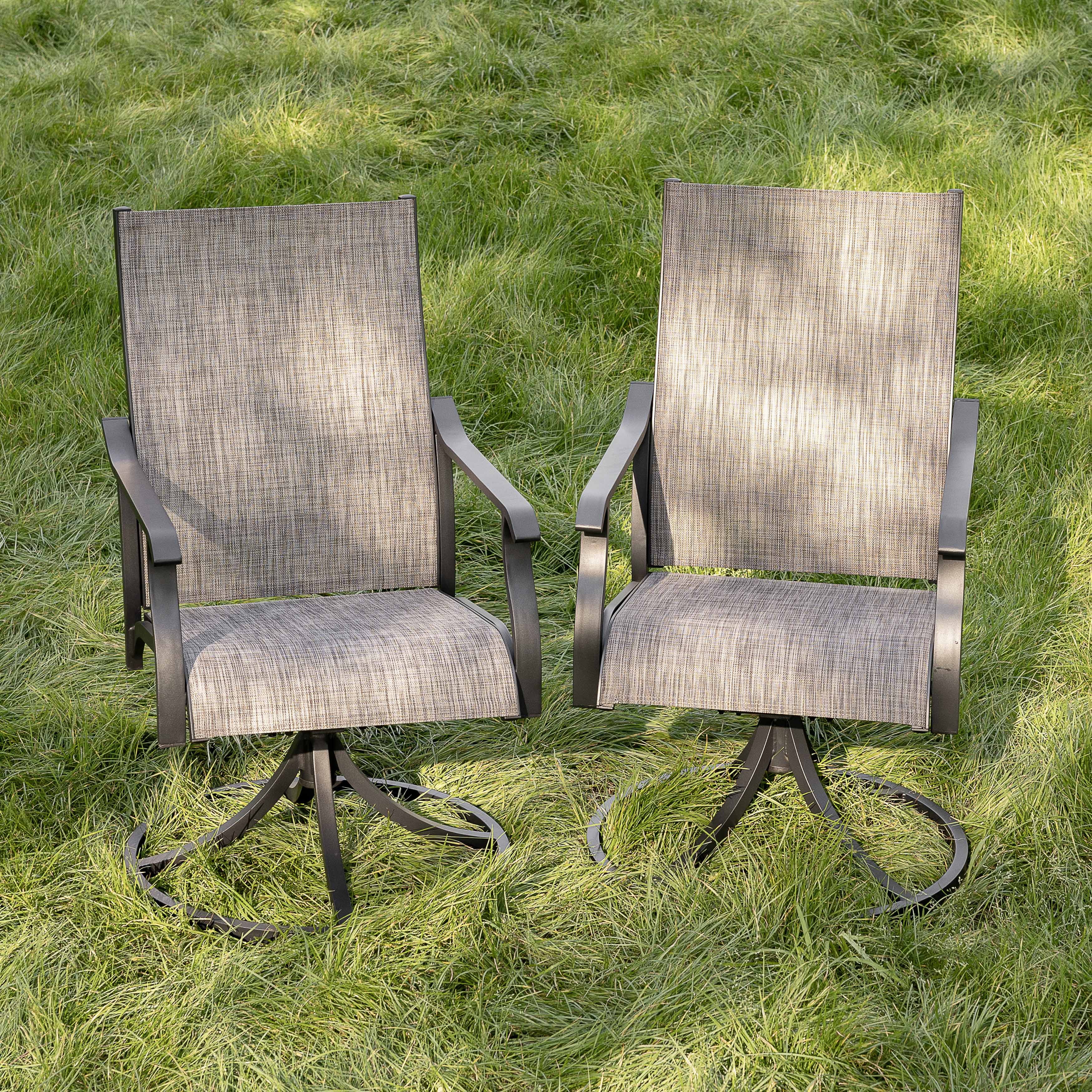 Nuu Garden Swivel Patio Chair Set of 2, All-Weather Textilene Outdoor Dining Chairs with High Back, Outdoor Dining Chair Set, Grayish Brown
