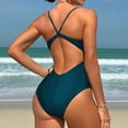 thumbnail image 4 of MSJUHEG Plus Size One Piece Swimsuit,Monokini,Halter Swimwear,High Waist Bathing Suit,Ruched Monokinis,Womens Bathing Suits,One Piece Bathing Suit for Women Blue 2XL, 4 of 8