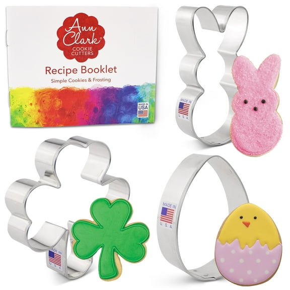 Ann Clark Easter and St. Patrick's Day Cookie Cutter Set, 3-Piece, Made in USA