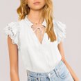 thumbnail image 3 of Slatcetga Women's V Neck Tops Ruffle Lace Fashionable Pure Color Satin Casual Tops for Party Shopping Travel Outdoor Travel Beige L, 3 of 6