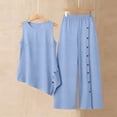 thumbnail image 7 of AHTJRT Two Piece Outfits for Women Summer Matching Sets Sleeveless Tops Lounge Beach Vacation Sets Wide Leg Pants Suits Light Blue XXXL, 7 of 7