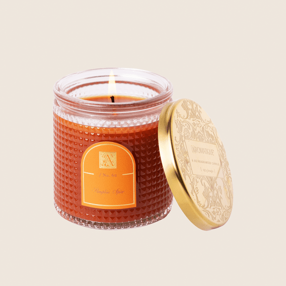 PUMPKIN SPICE Aromatique Textured Glass Metal Lid 6 oz Scented Jar Candle