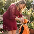 thumbnail image 2 of Agnes Orinda Women's Plus Size Halloween Outfits Wedding Formal Dresses Engagement V Neck Fla Sleeve Ruffle Hem Lace Cocktail Bodycon Dress 1X Burgundy, 2 of 10