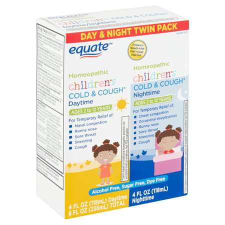 Equate Children's Homeopathic Daytime & Nighttime Cold & Cough Liquid Twin Pack, 4 fl (Best Homeopathic Medicine For Cold And Cough)