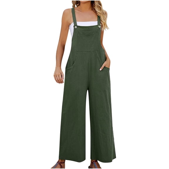 JINMGG Suspender Jumpsuits for Women Plus Size Solid Color Loose Leg Pant With Pocket Fashion Casual Womens Jumpsuits 50% Off Clearance
