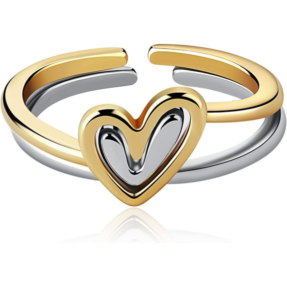 Ornaland Heart Layered Ring Set Adjustable Alloy Stackable Love Layered Rings Jewelry Gift for Women Birthday Christmas Valentines Gifts for Women
