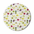 thumbnail image 1 of Fruits Mouse Pad for Computers, Kiwi Banana Plums Lemon Orange Pear Grape Apricot Kitchen Food Print, Round Non-Slip Thick Rubber Modern Gaming Mousepad, 8" Round, Purple Yellow Ruby, by Ambesonne, 1 of 2