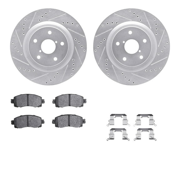 Dynamic Friction Company Front Brake Rotors-Drilled and Slotted-Silver with 5000 Advanced Brake Pads includes Hardware 7512-13054