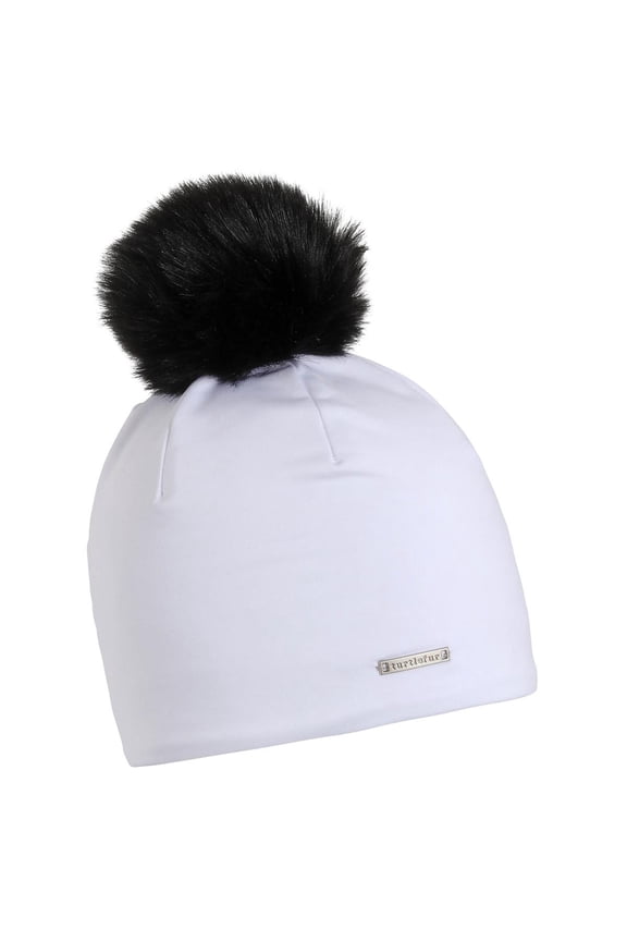 Pom Pom Comfort Shell UV Comfort Plush Lined Faux Fur Pom Beanie, White