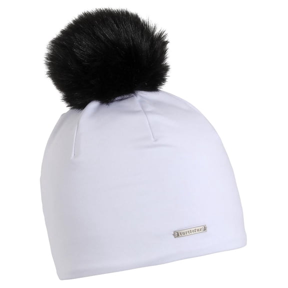 Turtle Fur Pom Pom Comfort Shell UV Comfort Plush Lined Faux Fur Pom Beanie, White