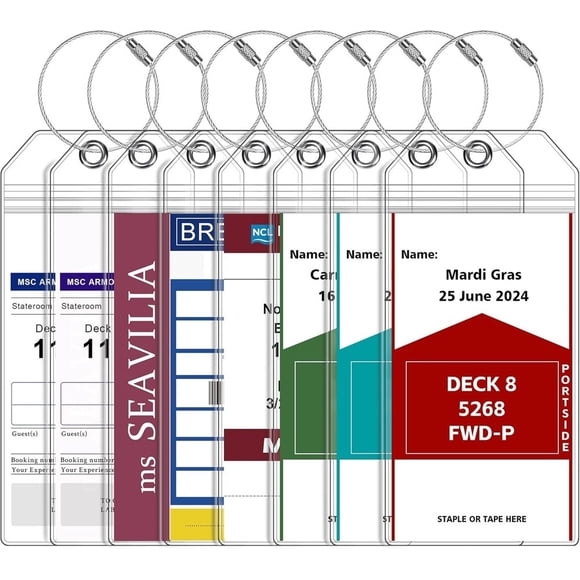8 Pack Luggage Tags for Cruise Ship Essentials for NCL, Princess, Carnival,