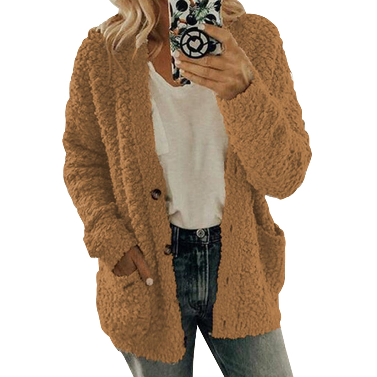 Oversized Warm Knitted Cardigan  with removable Faux Fur Collar Size:8/10-12/14 