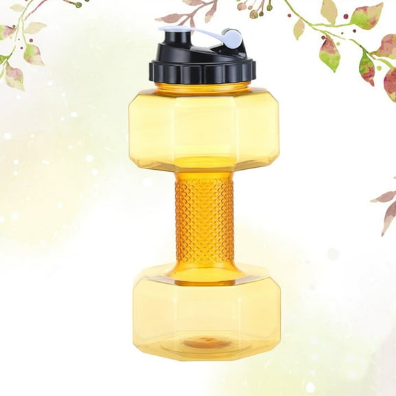 Worgeous Dumbbell Shaped Cup Water Bottle Plastic Yellow Athletes Weightlifting 1Set