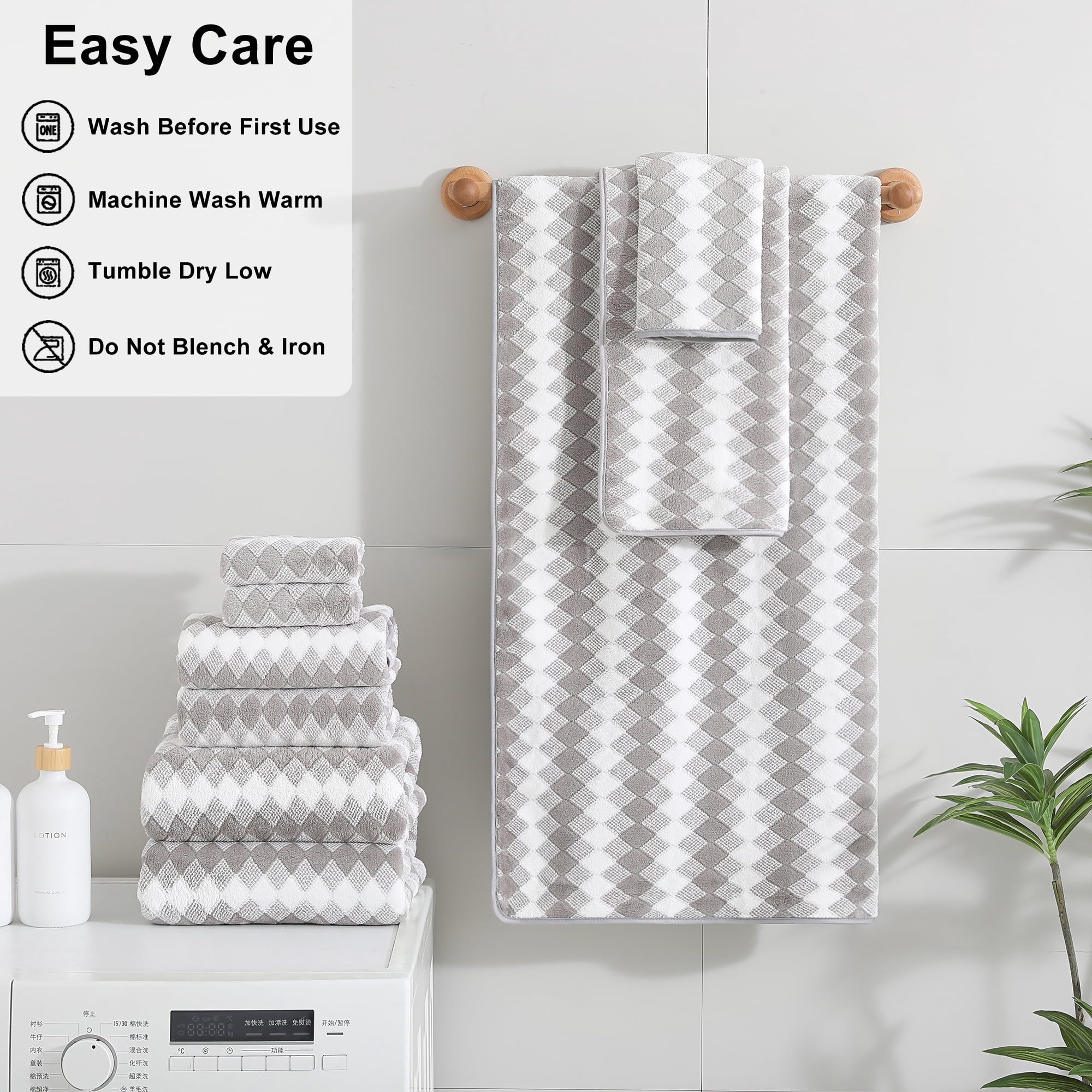 Jessy Home 12 Piece Light Gray Towel Set Soft Bath Towel for Bathroom-4 Bath Towels, 4 Hand Towels, 4 Washcloths Highly Absorbent Bath Sheet for Hotel & Spa