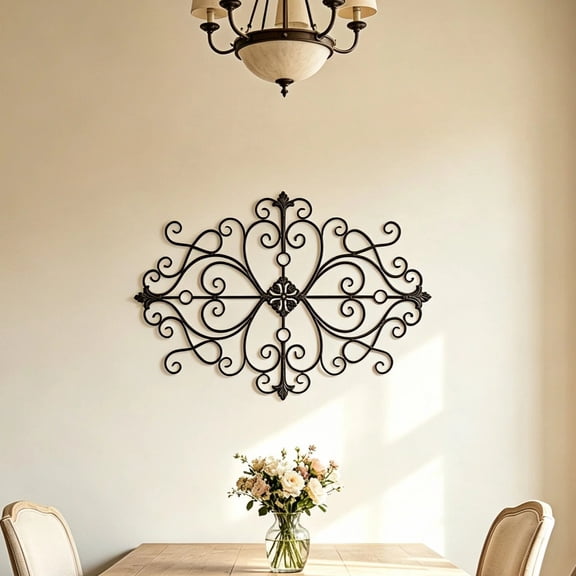 Sintosin Black Metal Wall Sculptures, Vintage Wrought Iron Scroll Wall Art, Metal Home Decor for Bedroom & Living Room