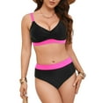 thumbnail image 4 of Gubotare Women's High Cut Bikini Set 2 Piece Sporty Swimsuit Color Block Bathing Suit with Trim S-XXL,Black S, 4 of 9