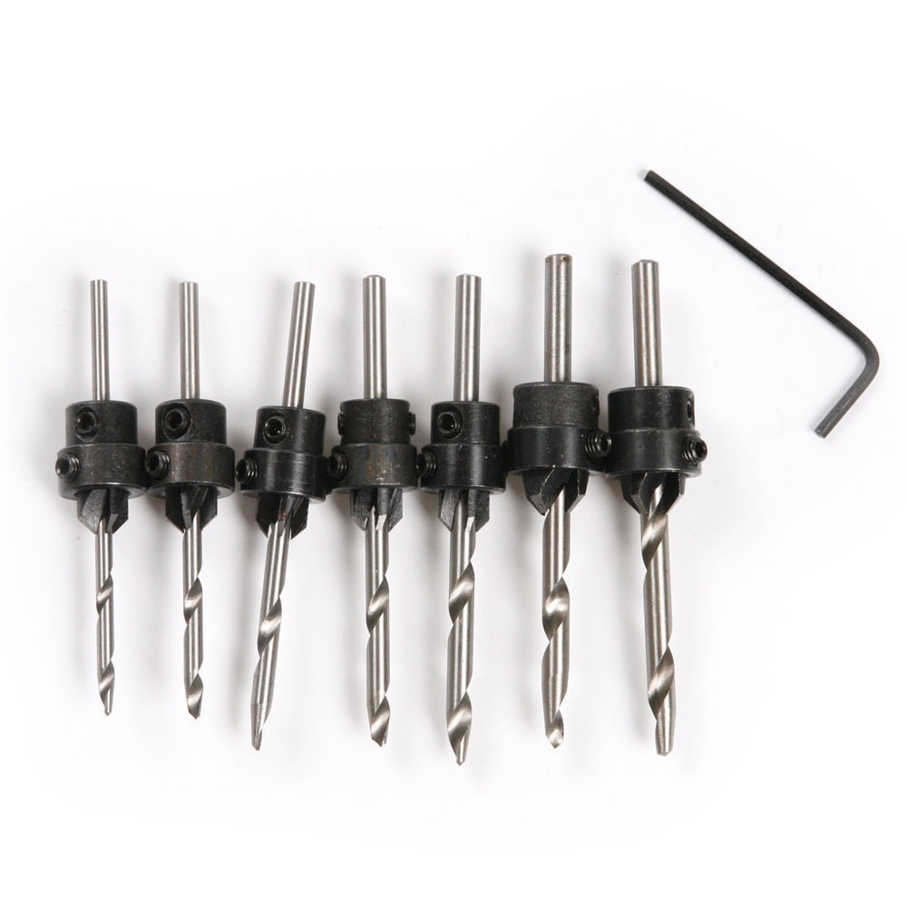 7-pack Countersink Drill Bit Adjustable Depth Stop Collars Woodworking + Wrench by EEEKit