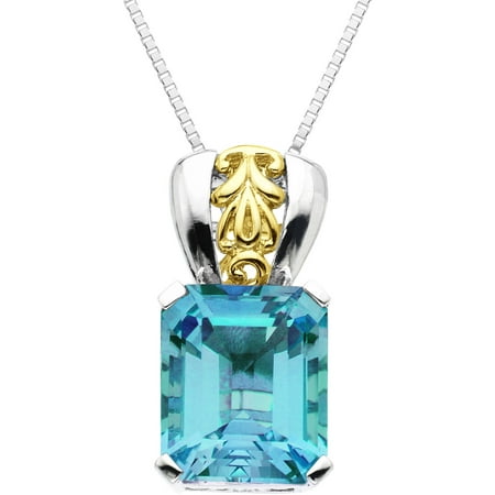 Duet 7 3/8 ct Baby Natural Swiss Blue Topaz Pendant Necklace in Sterling Silver & 10kt Gold