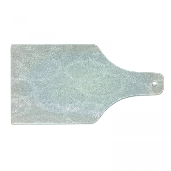 Pearls Cutting Board, Circles Lace Doily Pattern Modern and Romantic Bridal Style Design Art Print, Decorative Tempered Glass Cutting and Serving Board, Wine Bottle Shape, Grey White, by Ambesonne