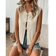 thumbnail image 4 of JGGSPWM Women's Tie Front Sweater Vest Summer Sleeveless Crochet Knit Tops Lightweight Cardigan Eyelet Tank Tops Beige XL, 4 of 9