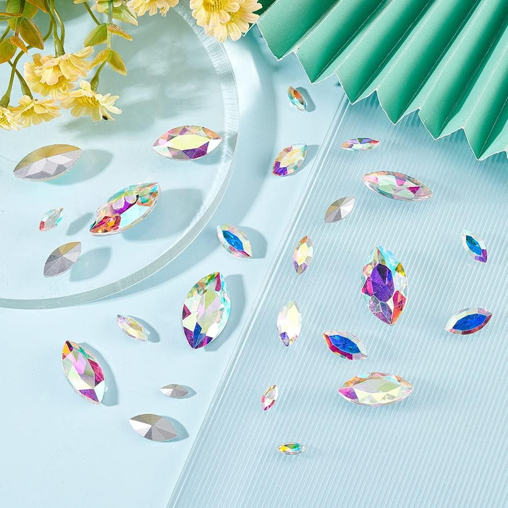 FINGERINSPIRE 100 pz Occhio di Cavallo Strass in Vetro Gemme A Punta Posteriore Strass 15mm Gioielli Trasparenti Abbellimenti con Cristalli Posteriori Placcati in Argento Strass per La Realizzazione