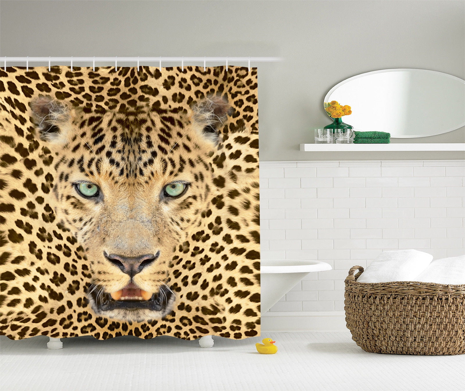 Wildlife Decor Tiger Leopard Print Picture of Art Big Cat Animal Shower ...