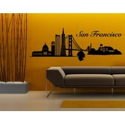 Angle View: San Francisco City Skyline Wall Decal - Wall Sticker, Vinyl Wall Art, Home Decor, Wall Mural - 1327 - 47in x 17in, Light blue
