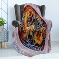 thumbnail image 4 of Dragon Soft Flannel Fleece Throw Blanket, Chinese Horns Mane and Claws Flower Ornament Mythical Creature Monster, Cozy Plush for Indoor and Outdoor Use, 70" x 90", Yellow Blue, by Ambesonne, 4 of 5