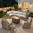 thumbnail image 3 of Ovios 10 Pieces Outdoor Patio Furniture Set with Fire Pit All-Weather Wicker Sectional with Swivel Chairs, Gray, 3 of 12
