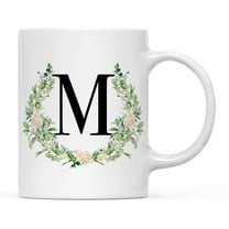 Koyal Wholesale Ceramic Coffee Mug, Garden Green Monogram Initial Letter M
