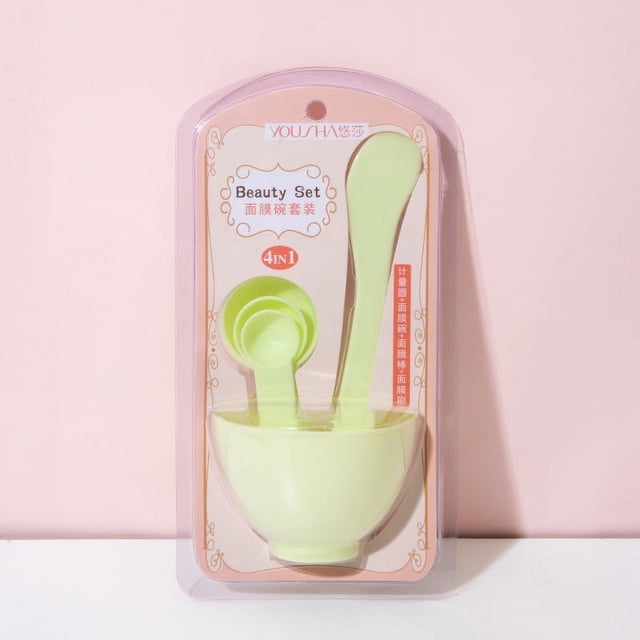 DIY Facemask Mixing Tool Set, DIY Facial Tool Mixing Bowl Silicone Brushes Stick Spatula -Green