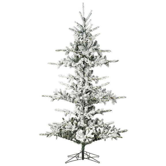 Vickerman 9' x 65" Flocked Yukon Display Artificial Christmas Tree with Warm White LED Lights.