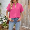 thumbnail image 6 of QUNYINEY Short Sleeve Summer Shirts for Women Solid Button Down V Neck Tops Button Down Loose Casual Shirts, 6 of 9