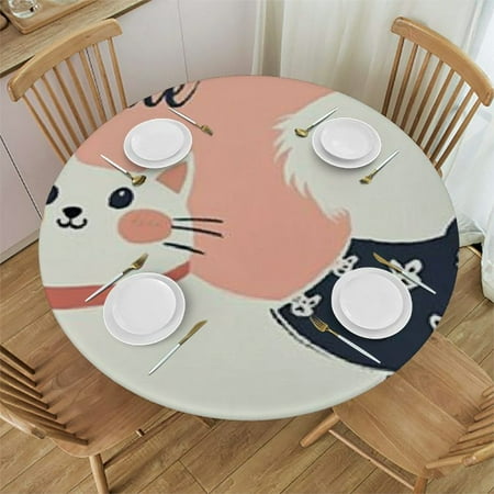 

SHERONV Cute Cat Round Table Cover Stain Resistant Washable 100% Polyester Waterproof for Indoor Outdoor Kitchen Dining Wedding Parties Decoration 38 -42