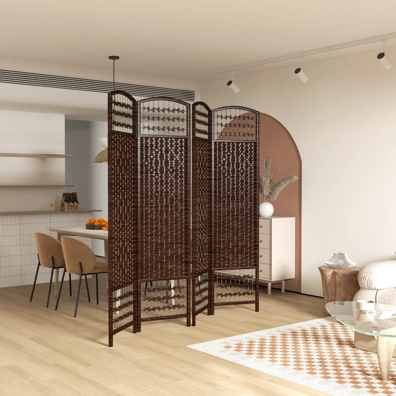 Alvantor 4-Panel Folding Privacy Screen, Freestanding Room Divider with Hand-Woven Paper Rope Design 63"x67" Brown