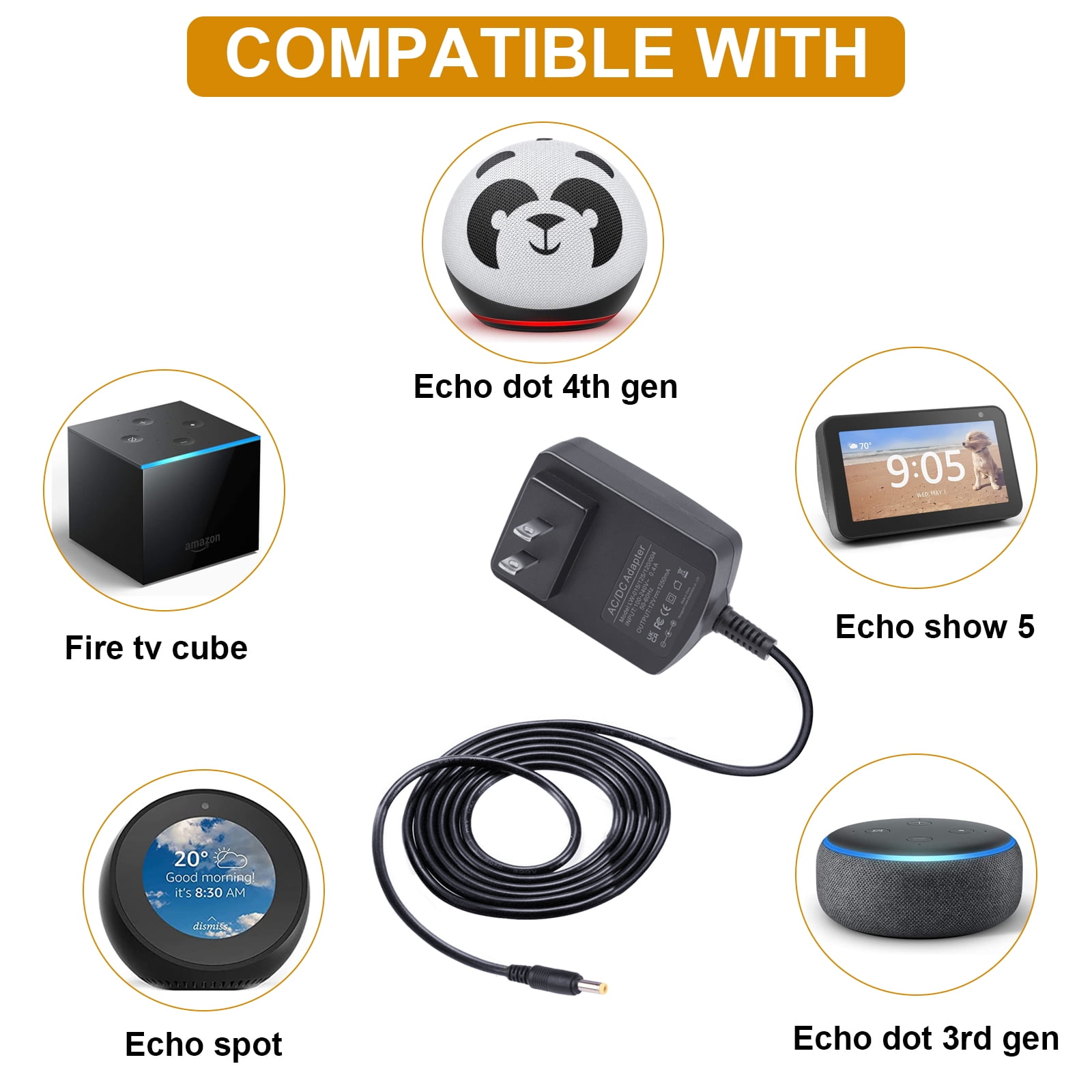 LotFancy Power Adapter for Echo Dot 3rd and 4th Gen, Dot with