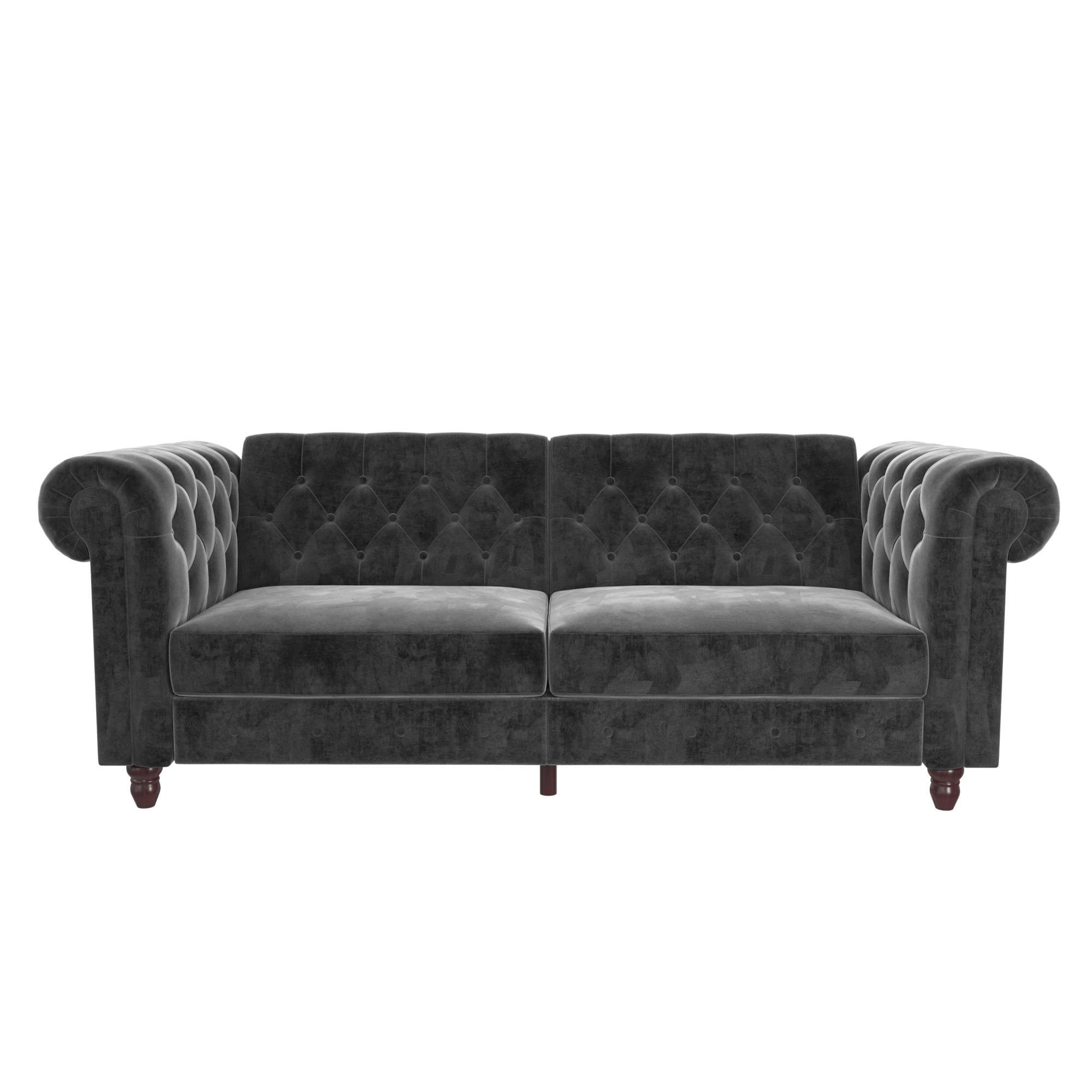 DHP Felix Chesterfield Coil Sofa Futon, Grey Velvet