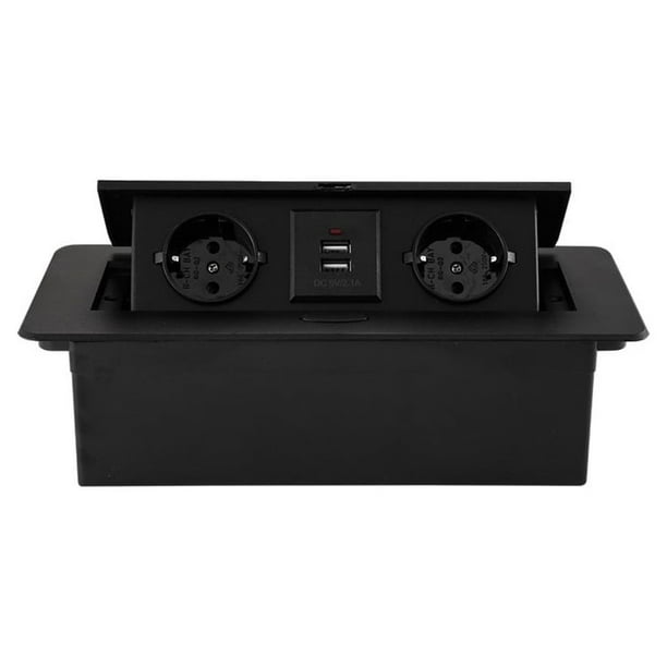 Inteprter Toma de corriente CA para sala de estar, dormitorio, armario de cocina, toma de escritorio impermeable, puerto USB, enchufe europeo, Electrónica miscelánea Negro