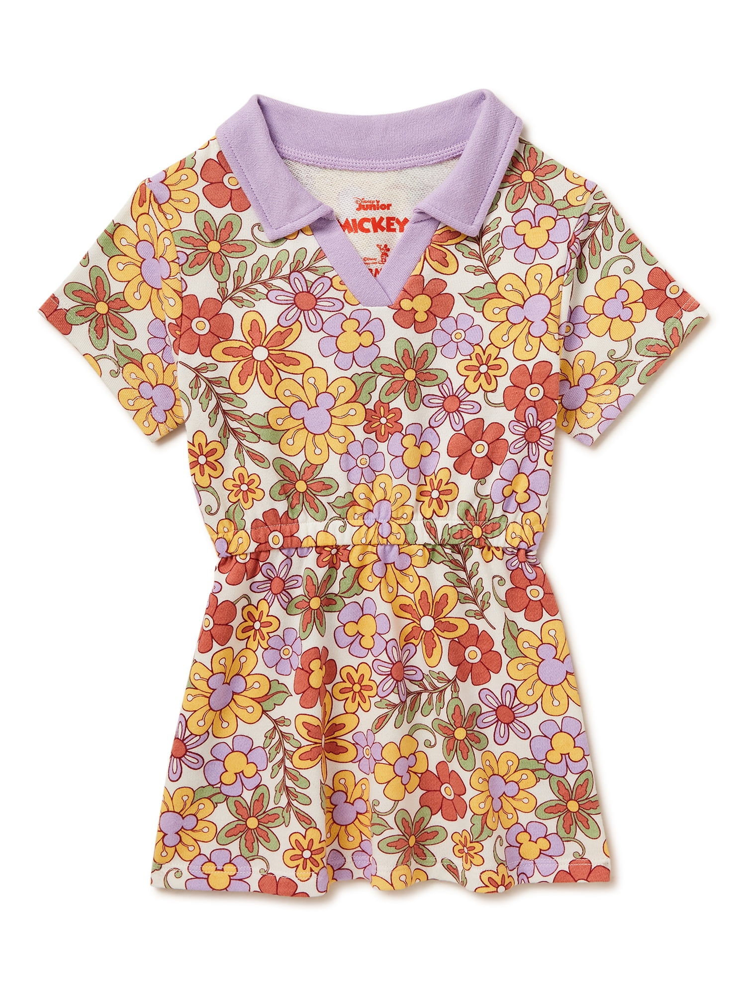 Disney Toddler Girls Mickey Mouse Floral Print Retro Dress, Sizes 2 Toddler-18 Months