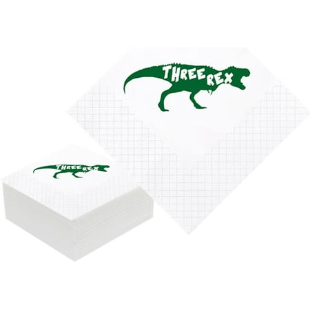 20pcs Dinosaur 3rd Birthday Cocktail Napkins, Dinosaur Three Rex Paper Cocktail Napkins in Bulk for Baby Boy Girl Three 3rd Bday Table Decorations , 5x5 Inches 5"x5"