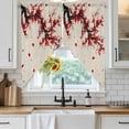 thumbnail image 6 of Red Flowers Swag Curtains for Kitchen/Bedroom/Living Room, Vintage Chinese Painting Plum Branches Scalloped Curtains 63 Inch Long, Rod Pocket Window Swag Topper Curtains Valances 2 Panels Set 36"x63", 6 of 8