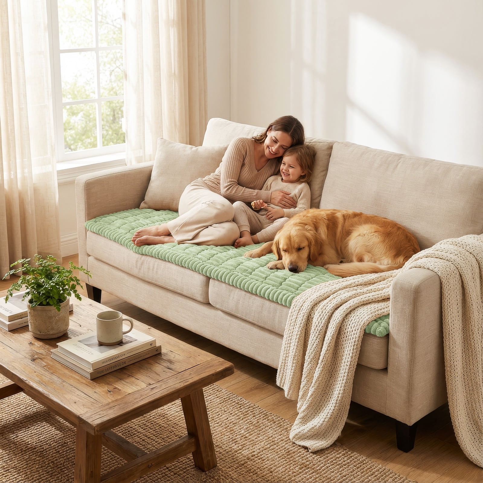 decorUhome Couch Covers for 3 Cushion Couch Sofa, Non Slip Fuzzy Couch Covers for Pets, Washable Slipcover for Dogs(Green, 27.6" x 70.9")