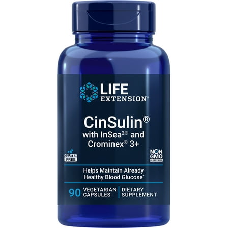 Life Extension CinSulin with InSea2 and Crominex 3 , chromium, cinnamon extract, seaweed extract, satiety, metabolism, Gluten-free, Non-GMO, Vegetarian, 90 capsules