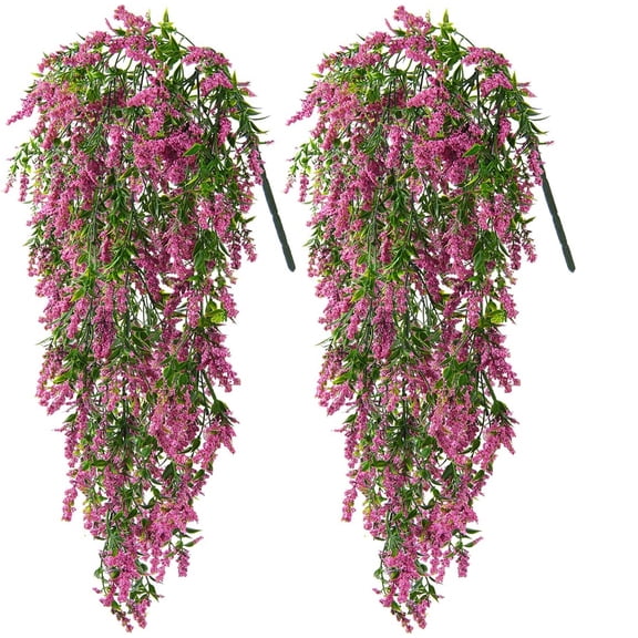 Zukuco 2Pcs Artificial Lavender Bouquet Fake Hanging Vines Plants Fake Silk Flowers for Indoor Outdoor Wedding Party Home Garden Kitchen Decor