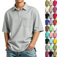 thumbnail image 2 of Men's Short Sleeve Polo Shirt with Chest Pocket, Relaxed Fit Breathable Business Casual Golf Tee for Men Light Gray L, 2 of 10